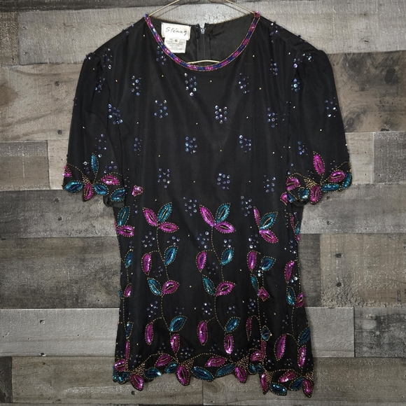 80s art deco silk beaded top - Picture 1 of 5